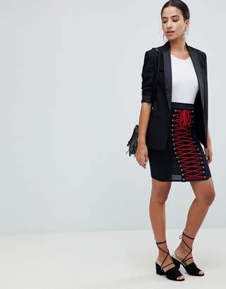 PrettyLittleThing Lace Up Midi Skirt