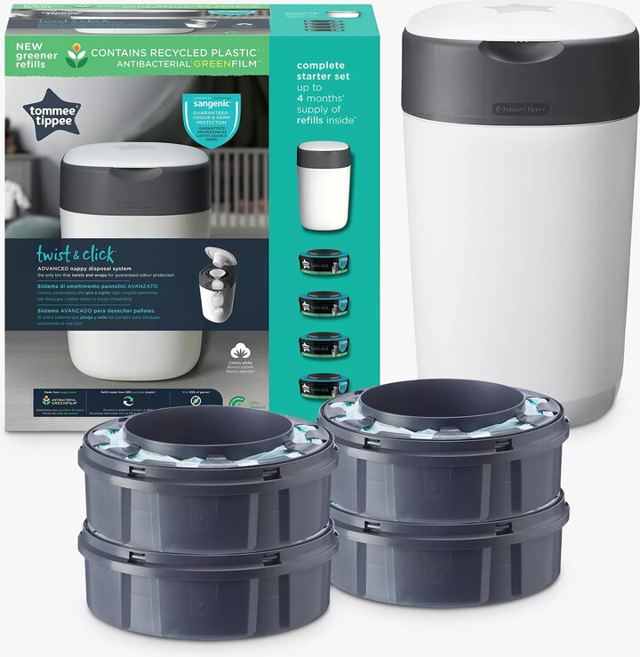 Tommee Tippee Twist Click Advanced Nappy Bin Starter Set with 4x