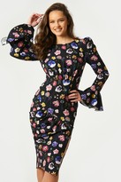 Thumbnail for your product : Little Mistress Nessa Black Floral-Print Bodycon Midi Dress