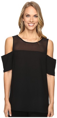 Vince Camuto Short Sleeve Cold-Shoulder Blouse with Chiffon Yoke