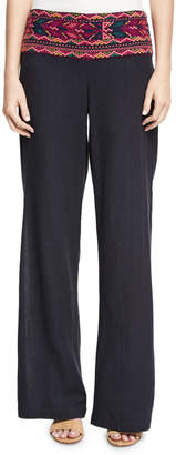 Figue Chanda Embroidered Crepe Pants, Navy