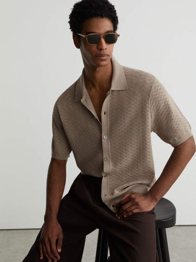 Reiss Textured-knit Button-through Shirt