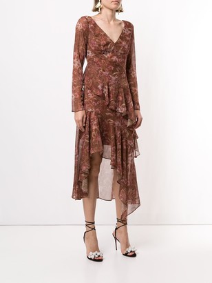 Marchesa Notte Floral-Print Sheer Midi Dress