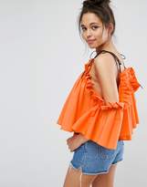 Thumbnail for your product : ASOS Premium Structured Cotton Cold Shoulder Top With Contrast Strap