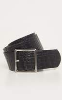 Thumbnail for your product : PrettyLittleThing Black Croc Silver Square Buckle Belt