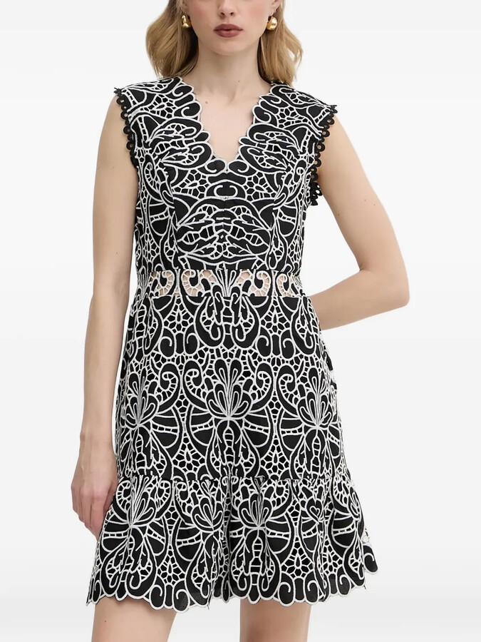 Morgan scalloped trim V-neck mini dress