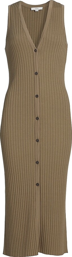 Vince Women's Rib-Knit Button-Front Midi-Dress - Coastal - Size Large