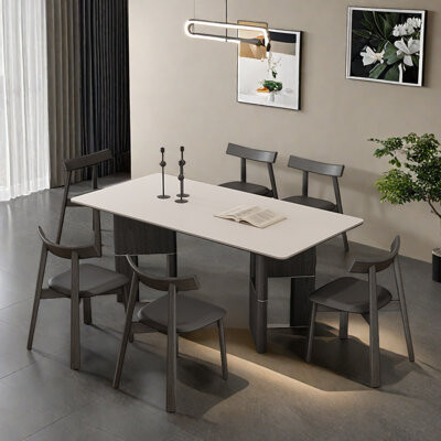 BILBRA Vintage solid wood home black dining table set