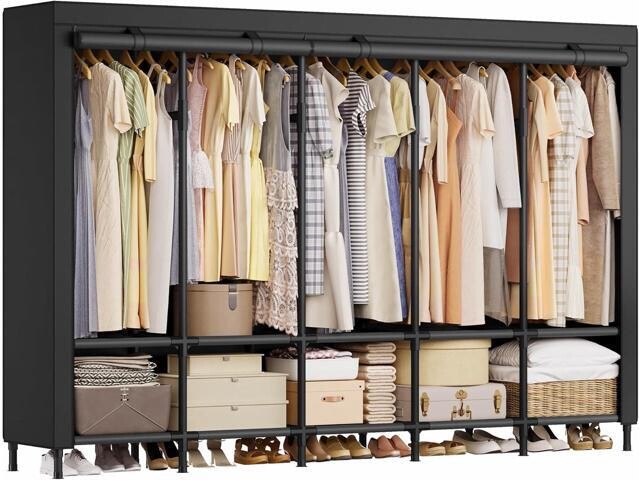 Suppower SONGMICS Wardrobe Closet, 83.5 Inch Large Capacity Portable Closet, Clothing Rack, 25 mm Dia,Thick Steel Tubes, Clothes Organizer with Fabric...