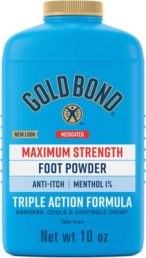 Gold Bond Medicated Body Powder and Foot Powder, Talc-Free, Maximum Strength, 1% Menthol, 10 oz