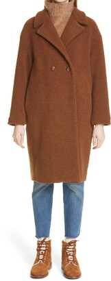 Harris Wharf London Double Breasted Wool Blend Faux Fur Teddy Coat