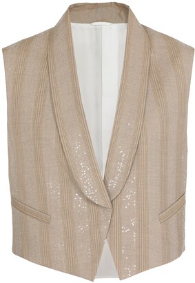 Brunello Cucinelli Sequin-Embellished Striped Vest