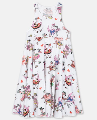 Stella McCartney Flamingo Cotton Party Dress, White, Size: 3