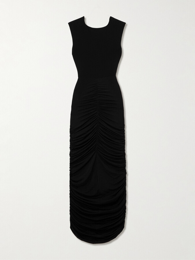 Magda Butrym Ruched Open-back Stretch-jersey Gown - Black