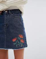 Thumbnail for your product : Monki Embroidered Floral Denim Mini Skirt