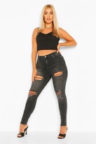 Thumbnail for your product : boohoo Plus Distressed Super High Waisted Jeans