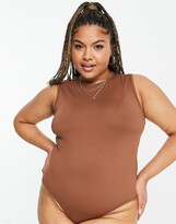 Thumbnail for your product : Threadbare Curve super stretch sleeveless bodysuit in chocolate brown