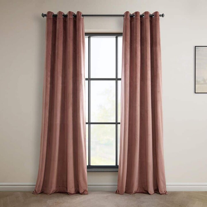 Exclusive Fabrics & Furnishings Wild Rose Pink Heritage Plush Velvet Grommet Room Darkening Curtain - 50 in. W x 108 in. L (1 Panel)