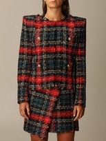 Thumbnail for your product : Balmain Blazer Tartan Tweed Jacket With Shoulder Pads