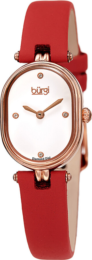 Burgi Women's Satin Over Leather Diamond Watch