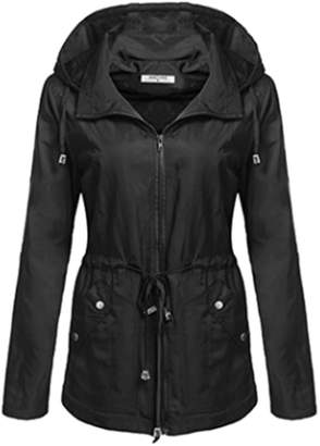 yulinge Womens Hooded Outwear Waterproof Elastic Waist Jacket Plus Size XXL