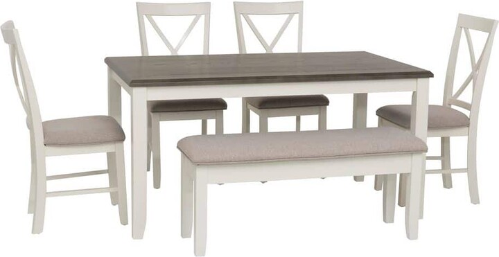 Powell Company Twyla 6-Piece Rectangle Vanilla White and Gray Wood Top Dining Room Set Seats 6
