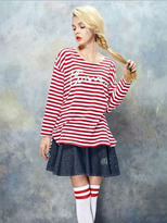 Thumbnail for your product : Choies ELF SACK Red Stripes T-shirt with Embroidery Letter Front