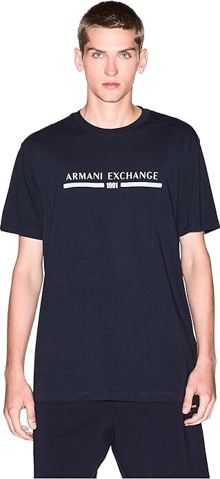 Armani Exchange 1991 Chest Logo T-shirt Men's T Shirt Deep Navy : LG Cotton
