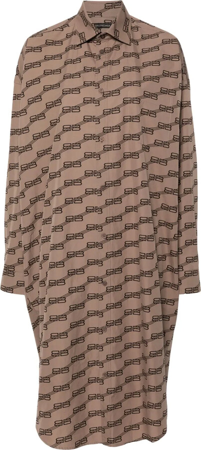 Balenciaga Monogram-Print Long-Sleeve Shirtdress
