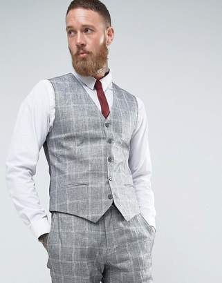French Connection Slim Fit Linen Check Waistcoat