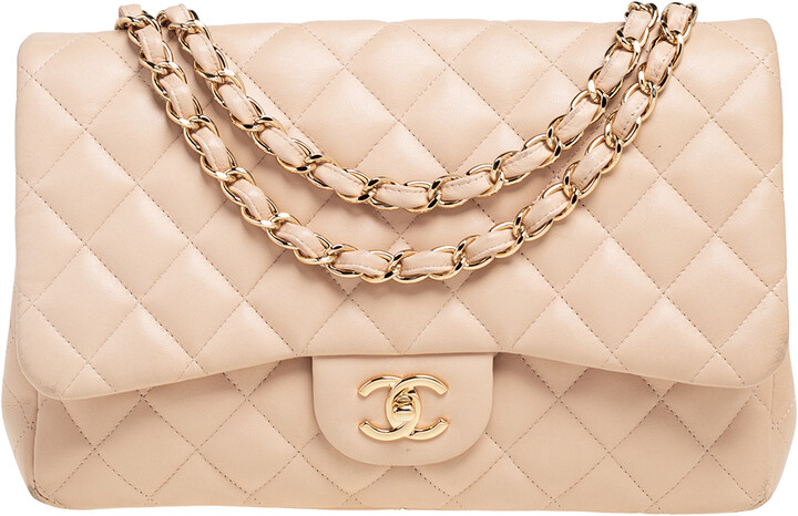 Chanel Beige Quilted Leather Jumbo Classic Single Flap Bag - ShopStyle