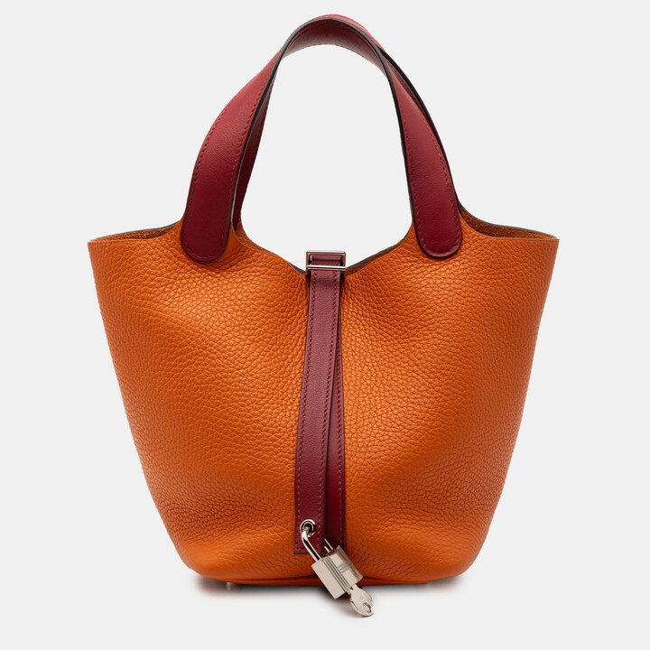 Hermes Orange Rubis Bicolor Clemence and Swift Picotin Lock 18