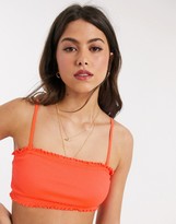 Thumbnail for your product : Weekday recycled polyester frilled edge bikini top in bright orange