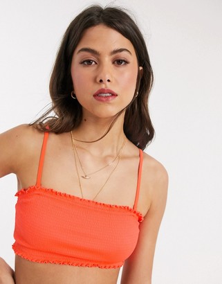 Weekday recycled polyester frilled edge bikini top in bright orange