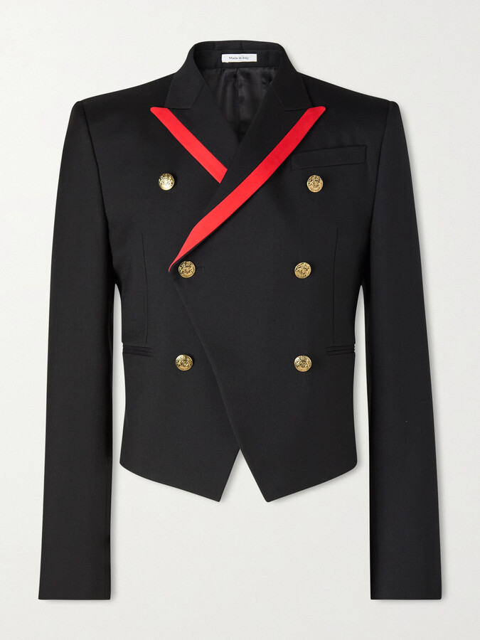 Alexander McQueen Slim-Fit Double-Breasted Grosgrain-Trimmed Wool-Twill Blazer