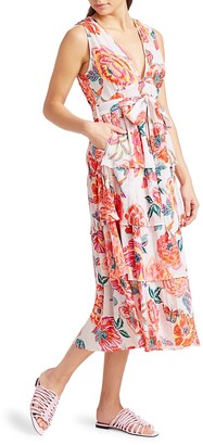 Banjanan Eliza Floral Tier-Skirt Tie-Waist Midi Dress