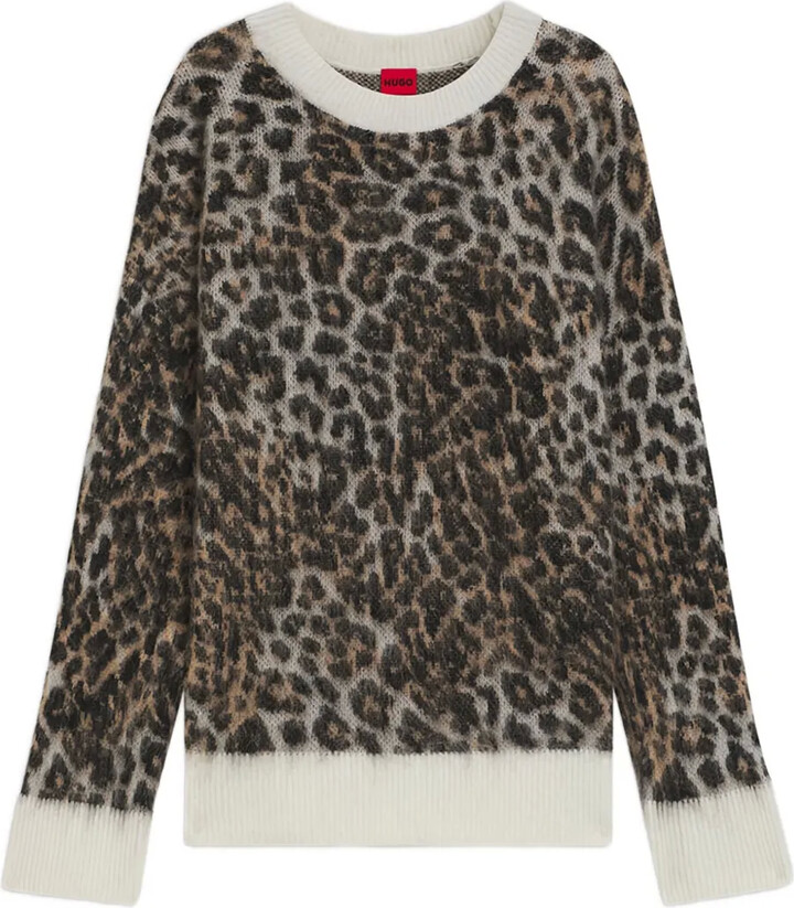 HUGO BOSS Animal-Print Round-Neck Sweater