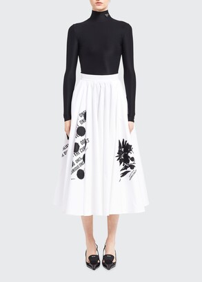 Prada Flower-Print Pleated Midi Skirt