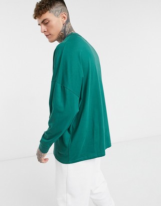 ASOS DESIGN ASOS Actual extreme oversized deep V long sleeve t-shirt with logo print in green