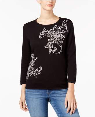 Alfred Dunner Talk Of The Town Embellished 3/4-Sleeve Sweater