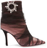 Thumbnail for your product : Amina Muaddi Tessa Crystal-embellished Ruched Tulle And Satin Ankle Boots