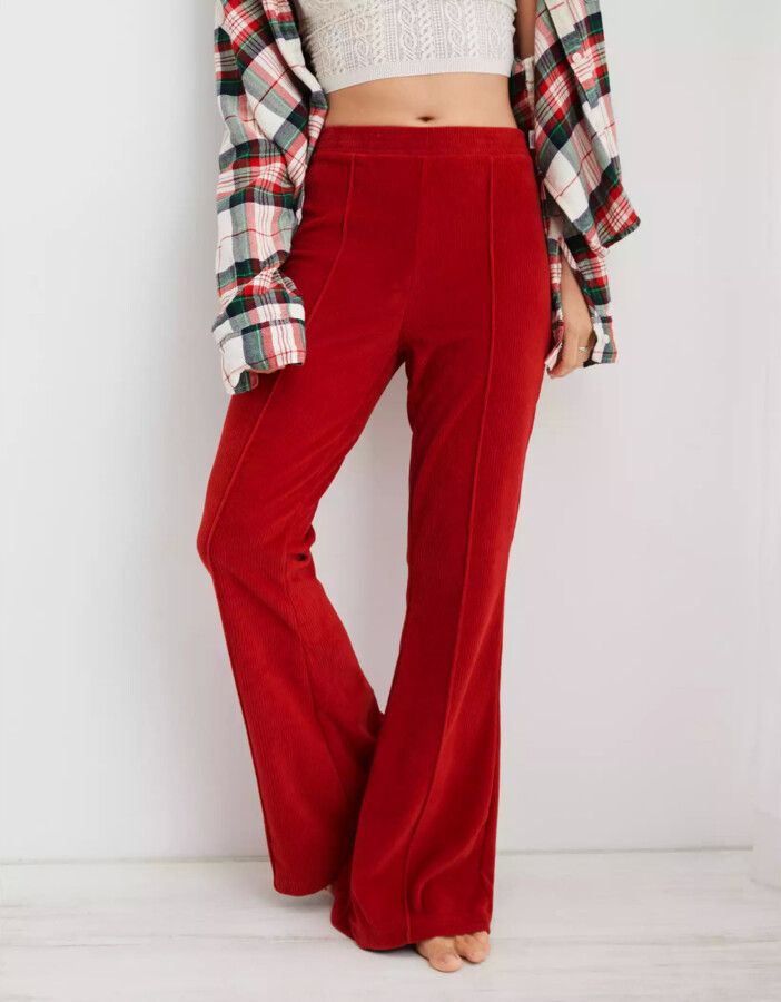 aerie GrooveOn Rib Velour Flare Pant ShopStyle