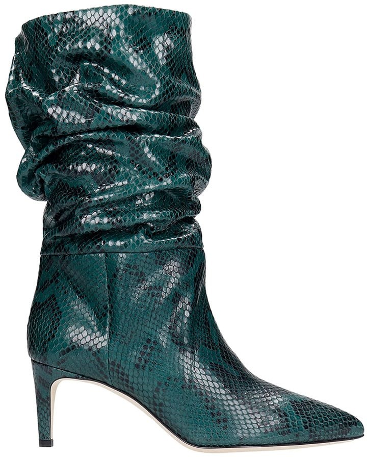 green leather high heels