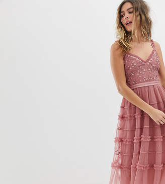 needle & thread embellished tiered tulle maxi dress in rouge