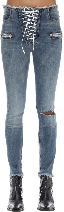 Unravel Lace-Up Skinny Leg Cotton Denim Pants - ShopStyle Distressed Jeans