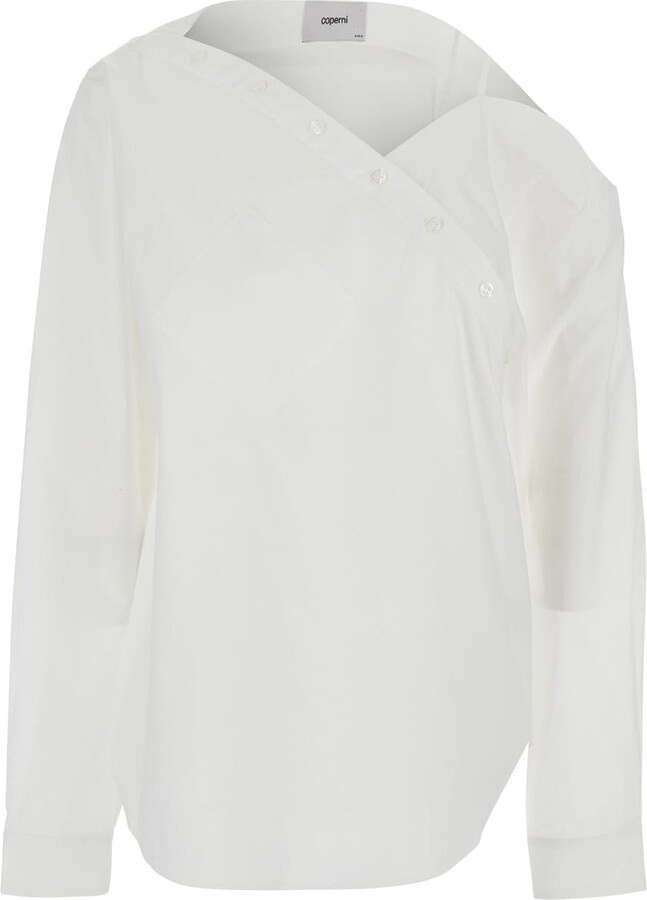 Coperni 'heart' White Shirt With Asymmetric Buttons And Chest Pocket In Cotton Woman