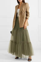 Thumbnail for your product : Brunello Cucinelli Tiered Bead-embellished Tulle Skirt - Green