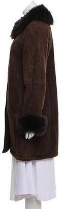 Halston Shearling Suede Knee-Length Coat