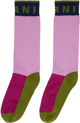 Marni Pink Paneled Logo Socks