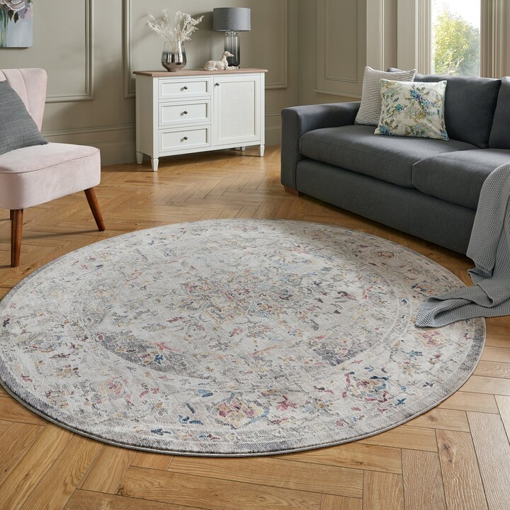 Dunelm Soraya Traditional Circle Rug Silver, Beige and Blue ShopStyle